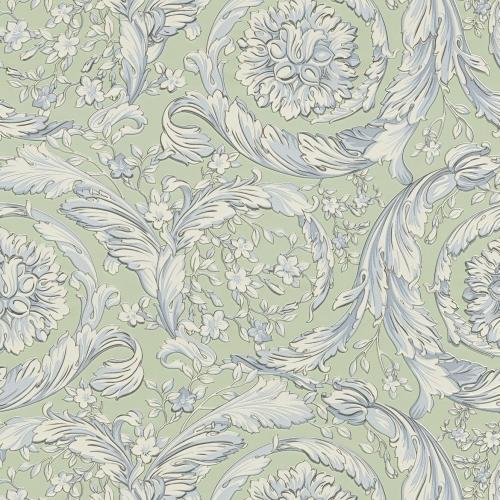 Versace Pastel Green/Sky Floral Leaf Non-Woven Designer Wallpaper by Luxury Group International