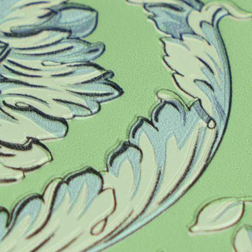 Versace Pastel Green/Sky Floral Leaf Non-Woven Designer Wallpaper by Luxury Group International