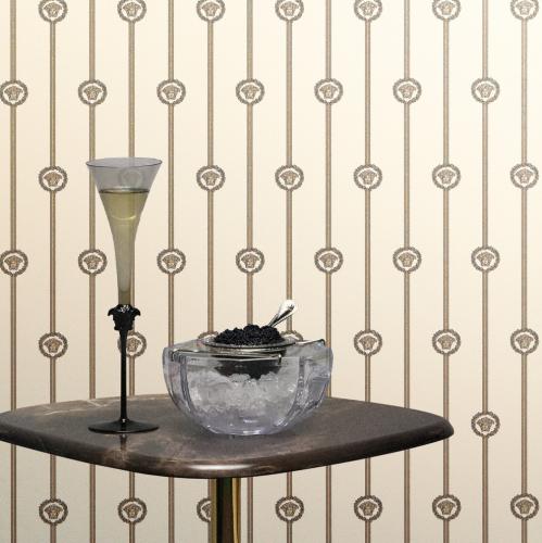 Versace White Black Medusa Stripe Baroque Non Woven Designer Wallpaper by Luxury Group International
