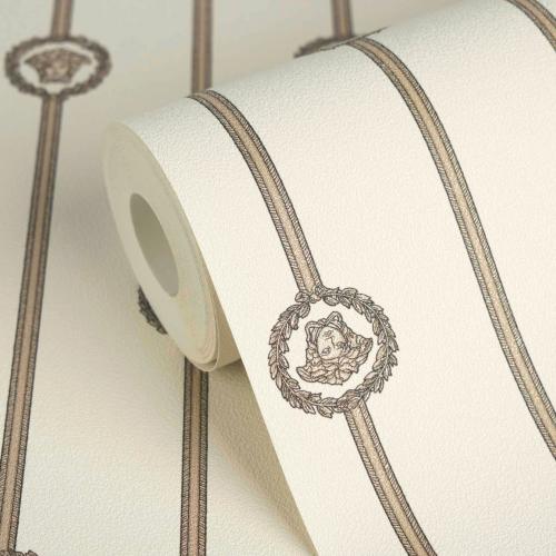 Versace White Black Medusa Stripe Baroque Non Woven Designer Wallpaper by Luxury Group International