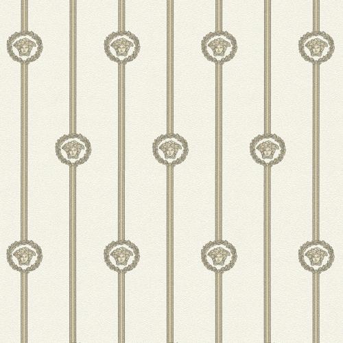 Versace White Black Medusa Stripe Baroque Non Woven Designer Wallpaper by Luxury Group International