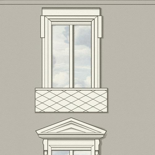 Versace White Grey Baroque Medusa Window Non-Woven Designer Wallpaper Front View by Luxury Group International