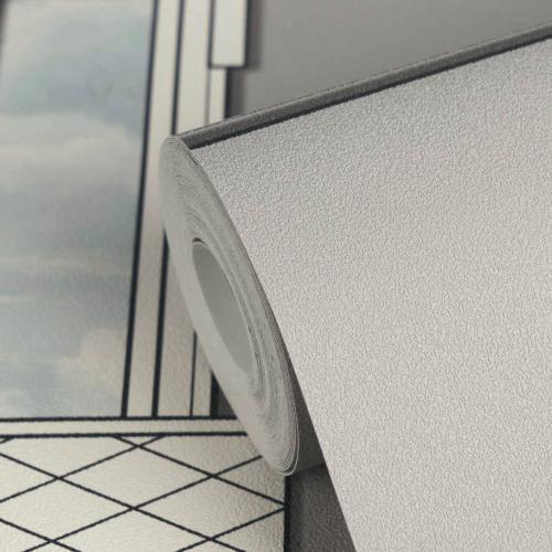 Versace White Grey Baroque Medusa Window Non-Woven Designer Wallpaper by Luxury Group International