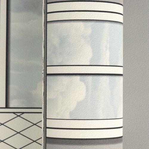 Versace White Grey Baroque Medusa Window Non-Woven Designer Wallpaper by Luxury Group International