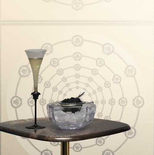 Versace White Grey Circular Medusa Ornaments Non Woven Designer Wallpaper by Luxury Group International