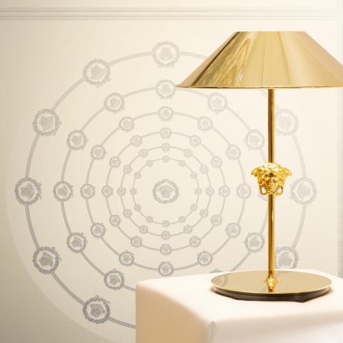 Versace White Grey Circular Medusa Ornaments Non Woven Designer Wallpaper by Luxury Group International