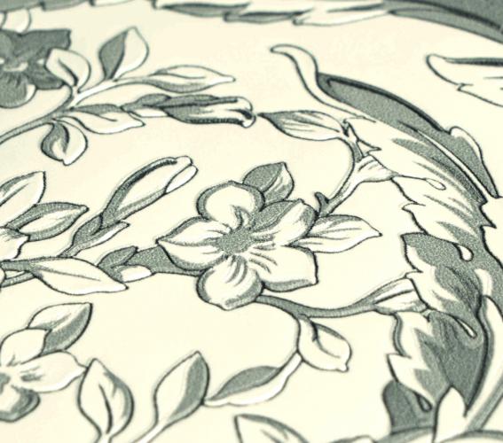 Versace White/Grey Floral Motif Baroque Non-Woven Designer Wallpaper by Luxury Group International