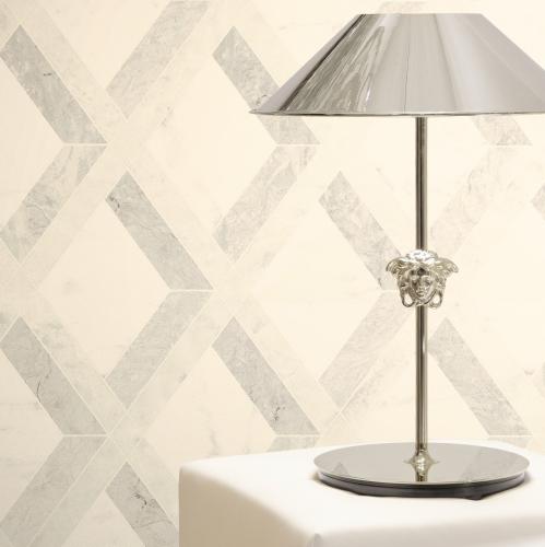 Versace White Grey Tarsia Graphics Design Modern Non-Woven Wallpaper by Luxury Group International