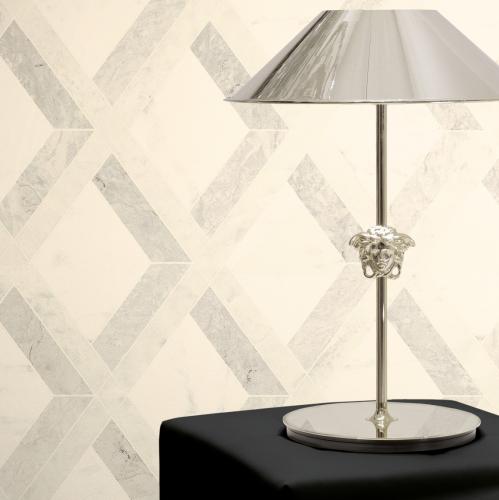 Versace White Grey Tarsia Graphics Design Modern Non-Woven Wallpaper by Luxury Group International