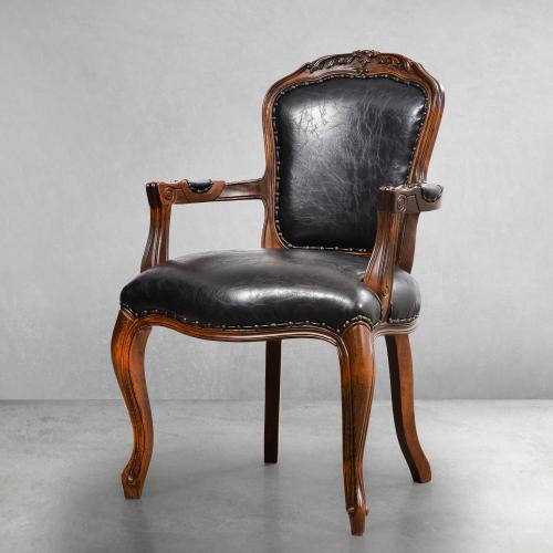 Vintage Baroque Luxury Dining Armchair with Leather Upholstery - Dining Room Furniture Front View by Luxury Group International