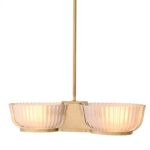 Vintage brass finish luxury modern ceiling light with two ribbed glass bowl by Luxury Group International