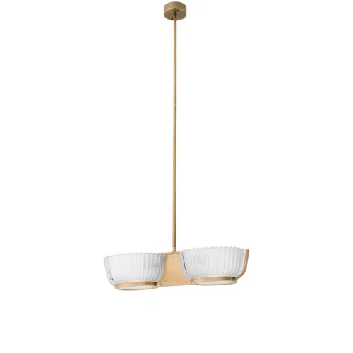 Vintage brass finish luxury modern ceiling light with two ribbed glass bowl by Luxury Group International