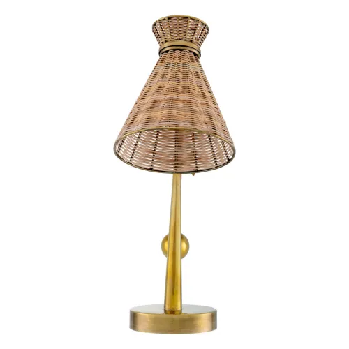 Lampada da tavolo di lusso in rattan naturale con finitura ottone vintage, luce portatile con lunghezza regolabile di Luxury Group International