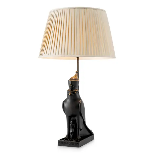 Lampada da tavolo di lusso con base a forma di falco nero e paralume beige plissettato di Luxury Group International