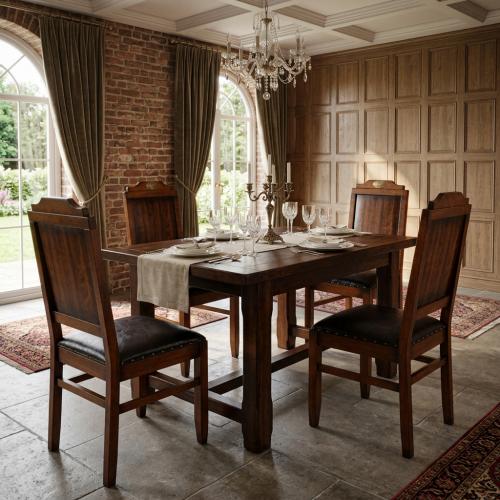 Vintage Luxury Wooden Dining Chair with Leather Upholstered Seat - Dining Room Furniture Lifestyle View by Luxury Group International