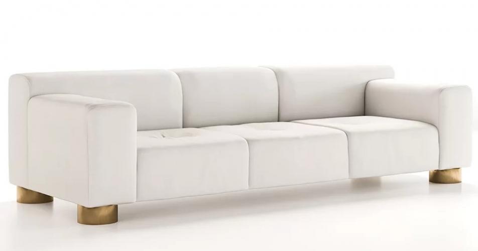 Divano Bianco 3 Posti con Finitura Opaca e Dettagli in Ottone – Mobili di Lusso per Hotel – Divano per Hotel Vista laterale di Luxury Group International