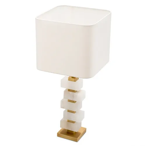 White alabaster Elegant Modern Table Lamp in Gold Antique Brass Finish by Luxury Group International