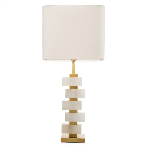 White alabaster Elegant Modern Table Lamp in Gold Antique Brass Finish by Luxury Group International