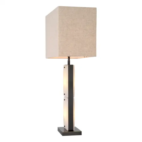 Lampade da Tavolo di Lusso in Alabastro Bianco Moderno con Paralume Rettangolare Bronzo / Beige di Luxury Group International