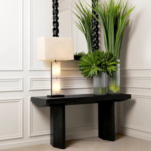 Lampade da Tavolo di Lusso in Alabastro Bianco Moderno con Paralume Rettangolare Bronzo / Beige di Luxury Group International