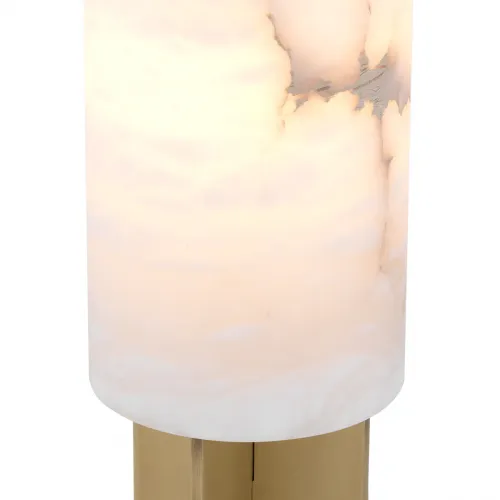 White Alabaster Shade Antique Brass Finish Table Lamp with Geometric Golden Base by Luxury Group International
