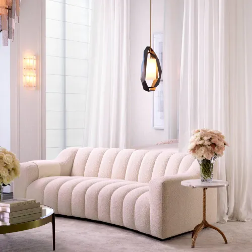 White alabaster tubular lampshade pendant light luxury ceiling lamp in gunmetal frame by Luxury Group International