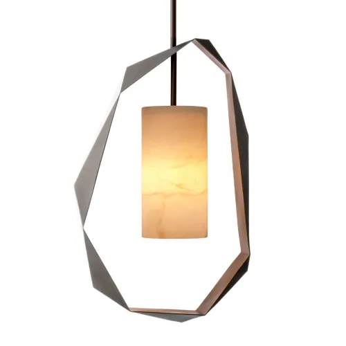 White alabaster tubular lampshade pendant light luxury ceiling lamp in gunmetal frame by Luxury Group International