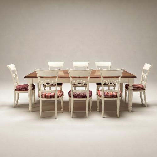 White Baroque Luxury Dining Room Set - 1 Rectangular Table & 8 Patterned Upholstered Chairs Front View by Luxury Group International