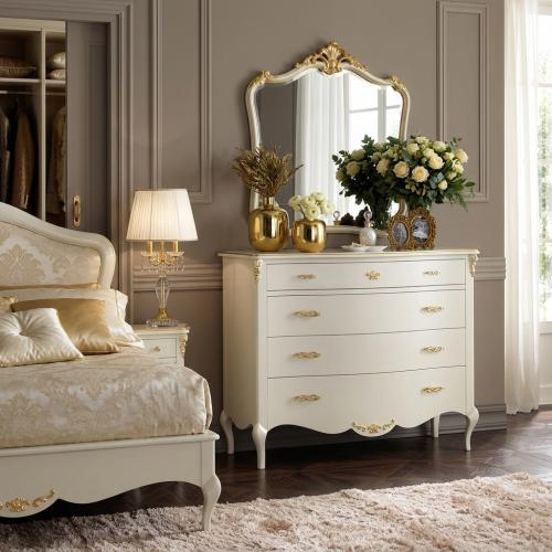 Weißer Barocker Luxus-Kommode mit Goldakzenten – Mehrfach-Schubladenaufbewahrung – Barockmöbel Lifestyle-Ansicht von Luxury Group International