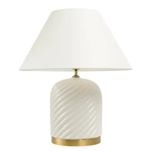 Lampada da Tavolo Moderna di Lusso in Ceramica Bianca con Finitura in Ottone Antico e Rilievo a Spirale di Luxury Group International