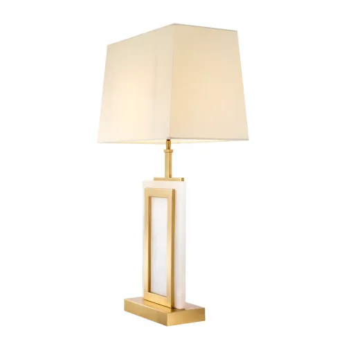 Lampada da Tavolo Elegante Moderna Bianca di Lusso in Ottone Opaco Dorato con Cornice Rettangolare in Alabastro di Luxury Group International