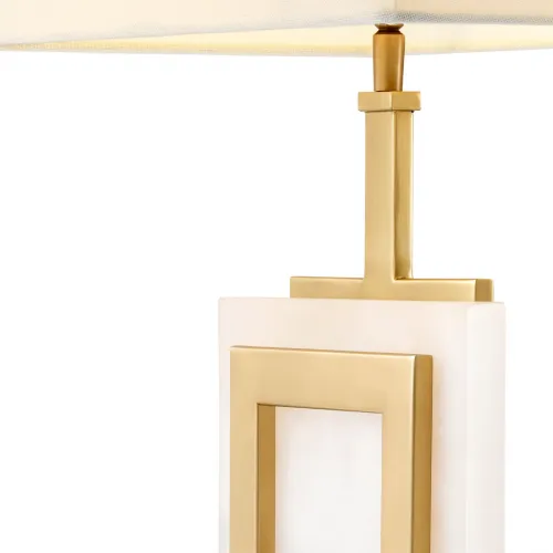 Lampada da Tavolo Elegante Moderna Bianca di Lusso in Ottone Opaco Dorato con Cornice Rettangolare in Alabastro di Luxury Group International