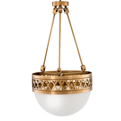 White Glass Globe Bowl-Shaped Golden Frame Luxury Modern Art Deco Ceiling Light by Luxury Group International