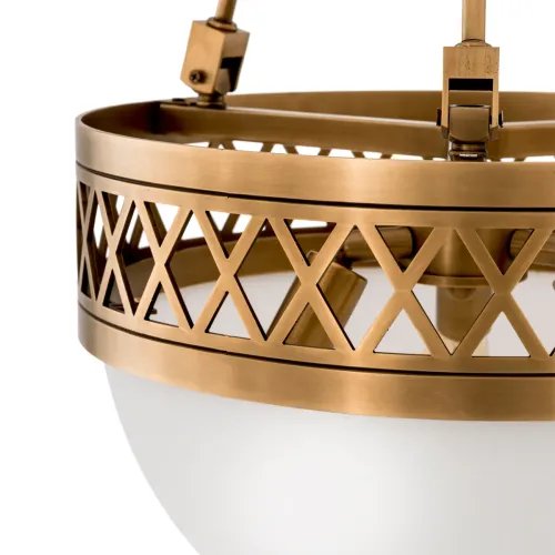White Glass Globe Bowl-Shaped Golden Frame Luxury Modern Art Deco Ceiling Light by Luxury Group International