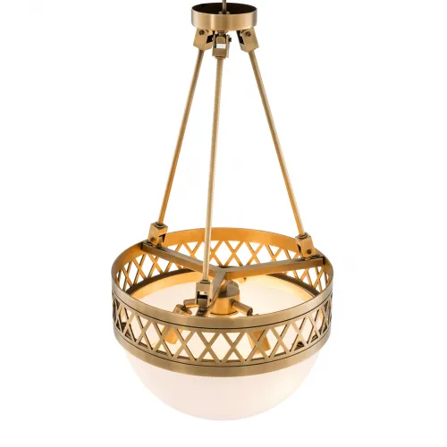 White Glass Globe Bowl-Shaped Golden Frame Luxury Modern Art Deco Ceiling Light by Luxury Group International