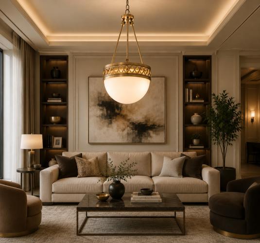 White Glass Globe Bowl-Shaped Golden Frame Luxury Modern Art Deco Ceiling Light by Luxury Group International