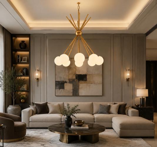 White Globe Golden Luxury Modern Ceiling Lamp by Luxury Group International