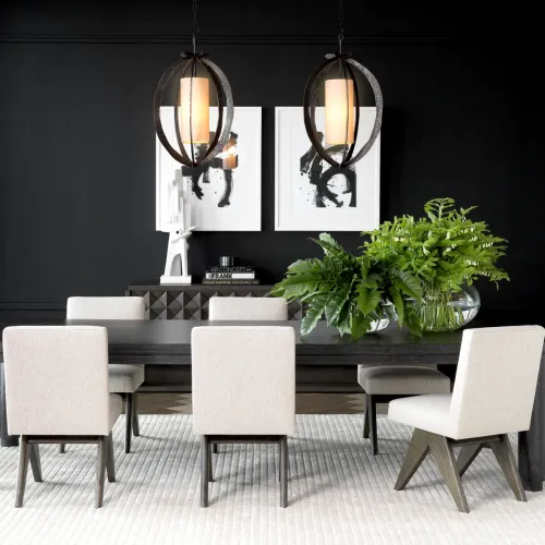 Weiße Laterne Pendelleuchte mit schwarzem Metallrahmen Kronleuchter von Luxury Group International