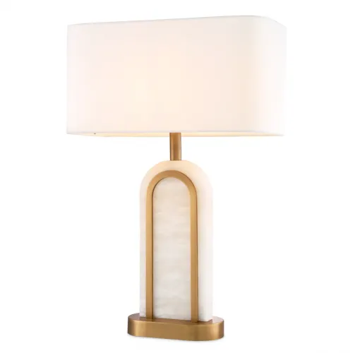 Lampada da Tavolo Decorativa di Lusso in Marmo Bianco e Oro con Finitura in Ottone Antico di Luxury Group International