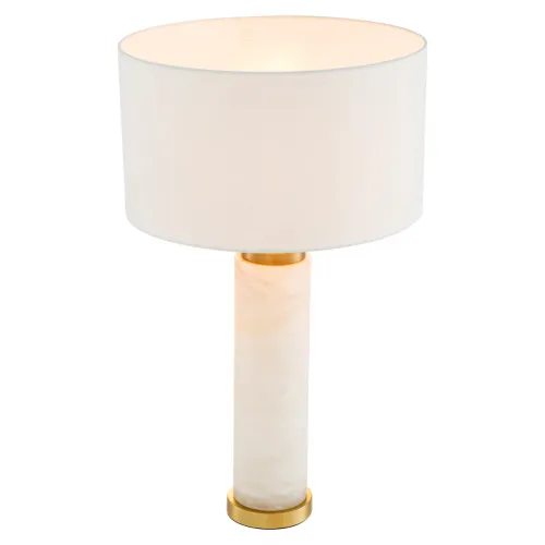 Lampada da Tavolo Moderna di Lusso in Marmo Bianco con Finitura Dorata e Paralume Bianco di Luxury Group International