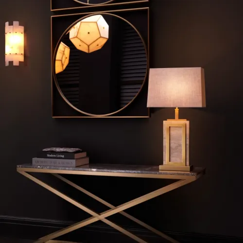Lámpara de Mesa de Lujo Moderna Galvanizada en Mármol Blanco con Base Dorada por Luxury Group International