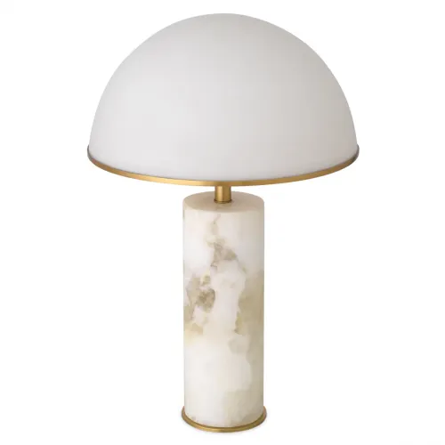 Lampada da Tavolo di Lusso in Marmo Bianco con Paralume in Vetro Bianco a Forma di Conchiglia Moderna di Luxury Group International
