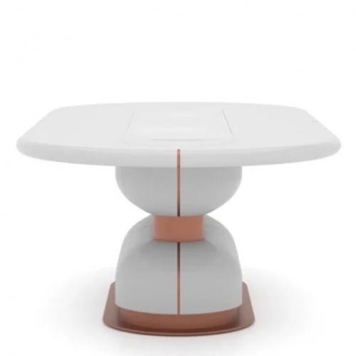 White Marble Oval Top Luxury Dining Table with Copper Accents by Luxury Group International