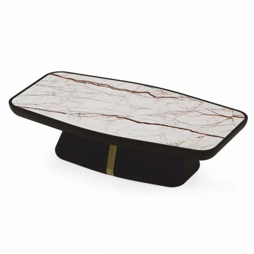 Table Basse Rectangulaire de Luxe avec Plateau en Marbre Blanc et Base en Laiton Brun Foncé 150 cm par Luxury Group International