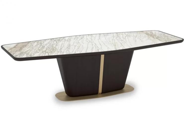 White Rectangular Marble Top Luxury Dining Table with Dark Brown Base by Luxury Group International