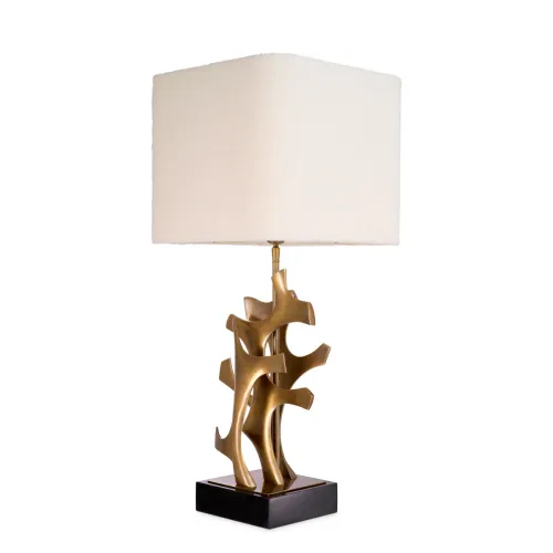 Lampada da Tavolo Elegante Moderna di Lusso con Paralume Bianco e Finitura Vintage in Ottone Dorato di Luxury Group International