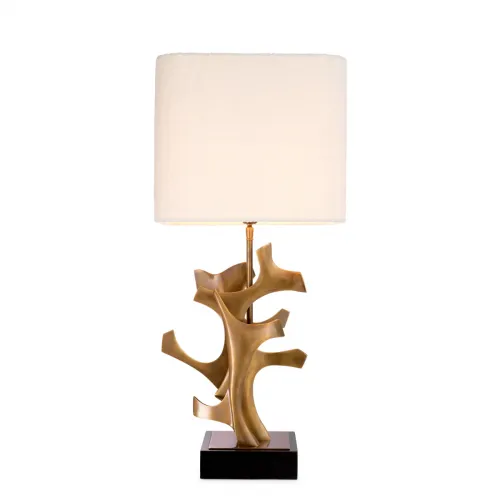 Lampada da Tavolo Elegante Moderna di Lusso con Paralume Bianco e Finitura Vintage in Ottone Dorato di Luxury Group International