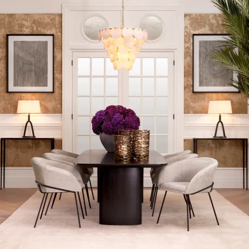 White Shade modern luxury table lamp with black metal frame by Luxury Group International