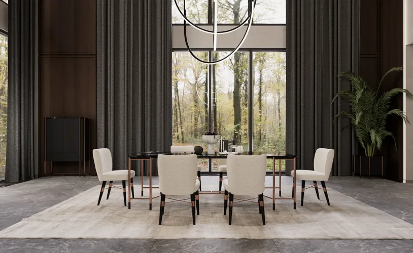 White Upholstered Luxury Dining Chair with Black & Copper Legs by Luxury Group International