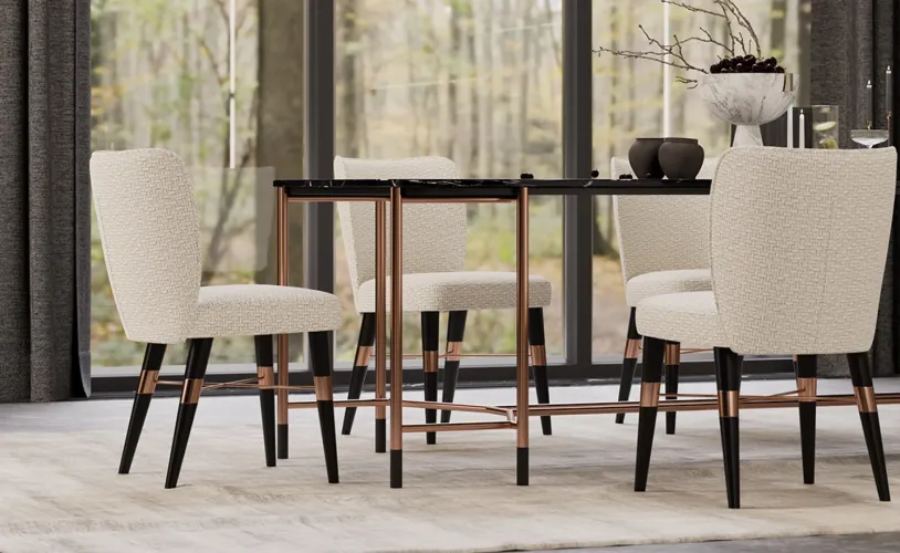 White Upholstered Luxury Dining Chair with Black & Copper Legs by Luxury Group International